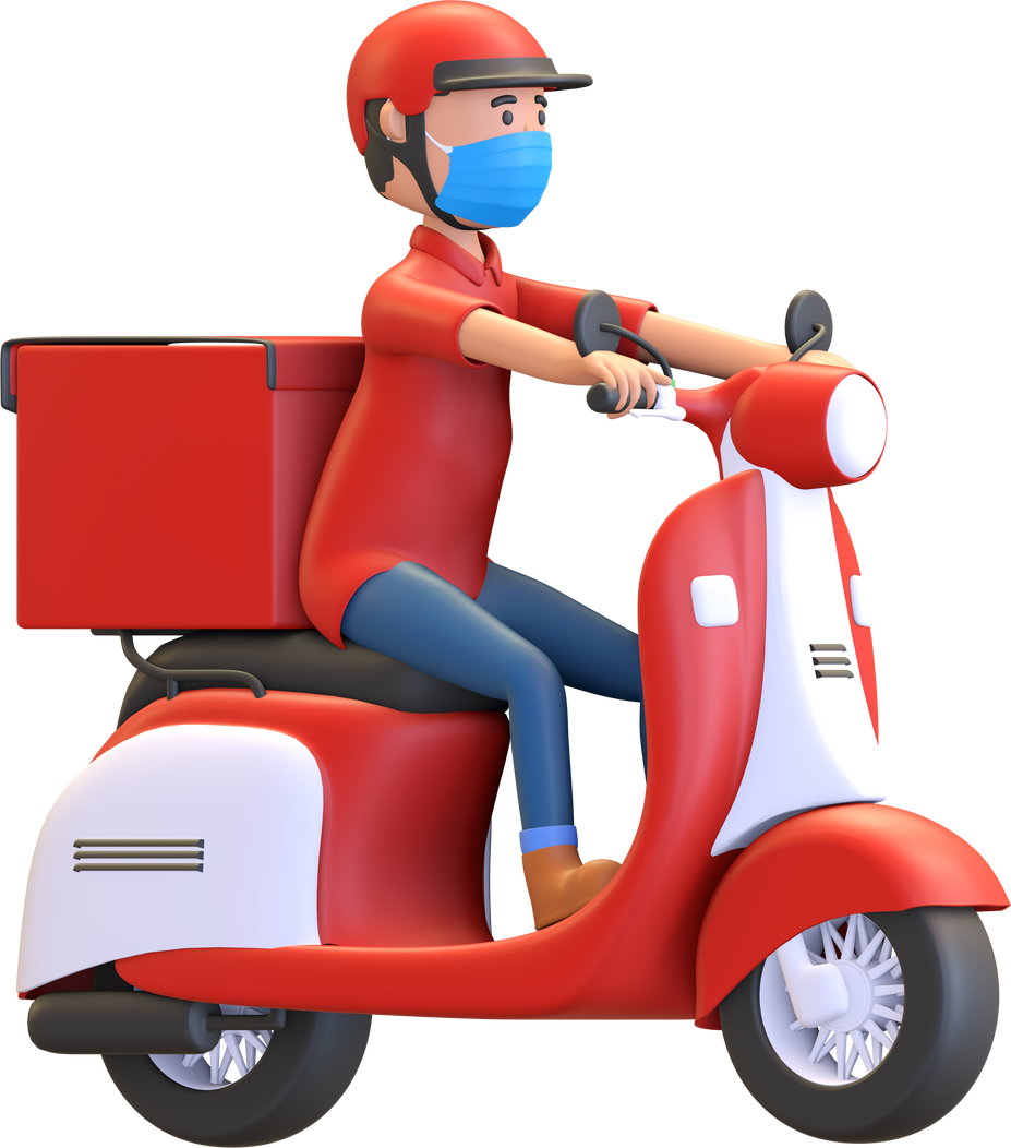 Courier riding scooter to deliver package illustration